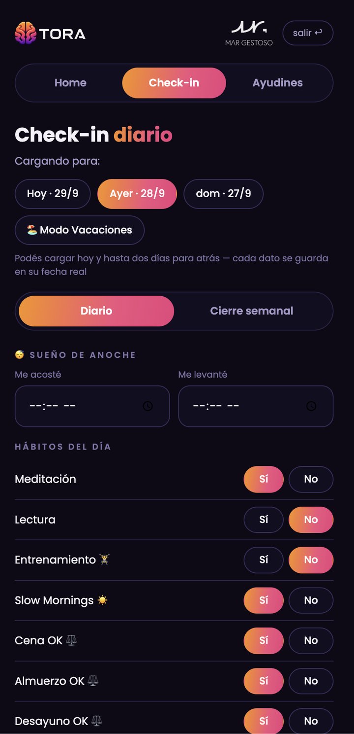 TORA: check-in diario de sueño y hábitos